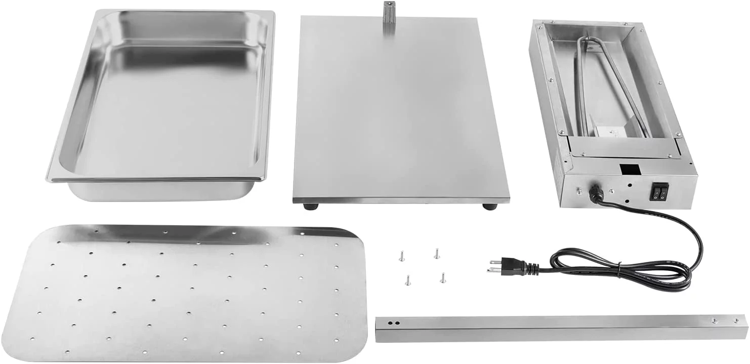 Miumaeov Commercial French Fry Warmer Food Fries Warming Station Tabletop,Fry Heat Lamp with Detachable Drip Pan,Stainless Steel FreeStanding Fried Chicken Warmer with Light 110V 500W (Silver)