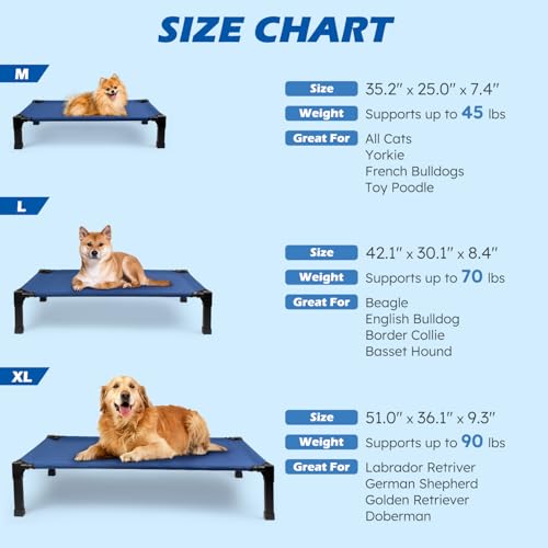 Cooling Elevated Dog Bed, Raised Dog Cot with Washable Breathable Mesh and Metal Frame, Portable for Outdoor and Indoor Use