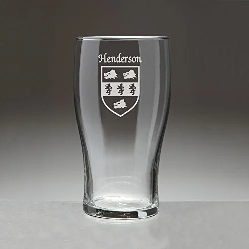 Henderson Irish Coat of Arms Tavern Glasses - Set of 4 (Sand Etched)