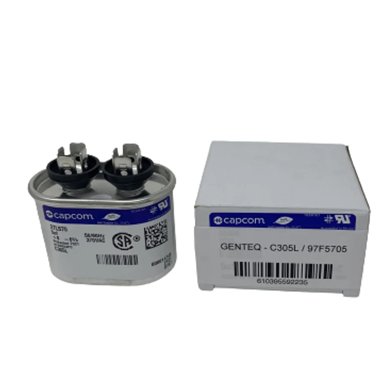 Genteq GENTEQ - C305L / 27L570 GE Capacitor Oval 5 uf MFD 370 Volt 97F5705 (Replaces Old GE# Z97F5705, 97F95702, Z97F5702), 5uf 370 Vac(VAC), 5X370 Run Capacitor