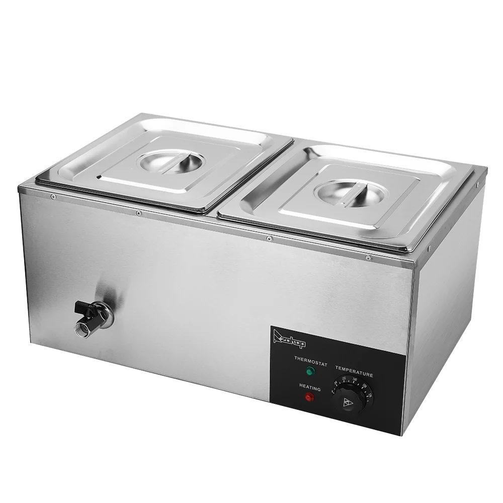 ZOKOP 600W 2-Pan Commercial Electric Food Warmer Stainless Steel Buffet Bain Marie Food Warmer