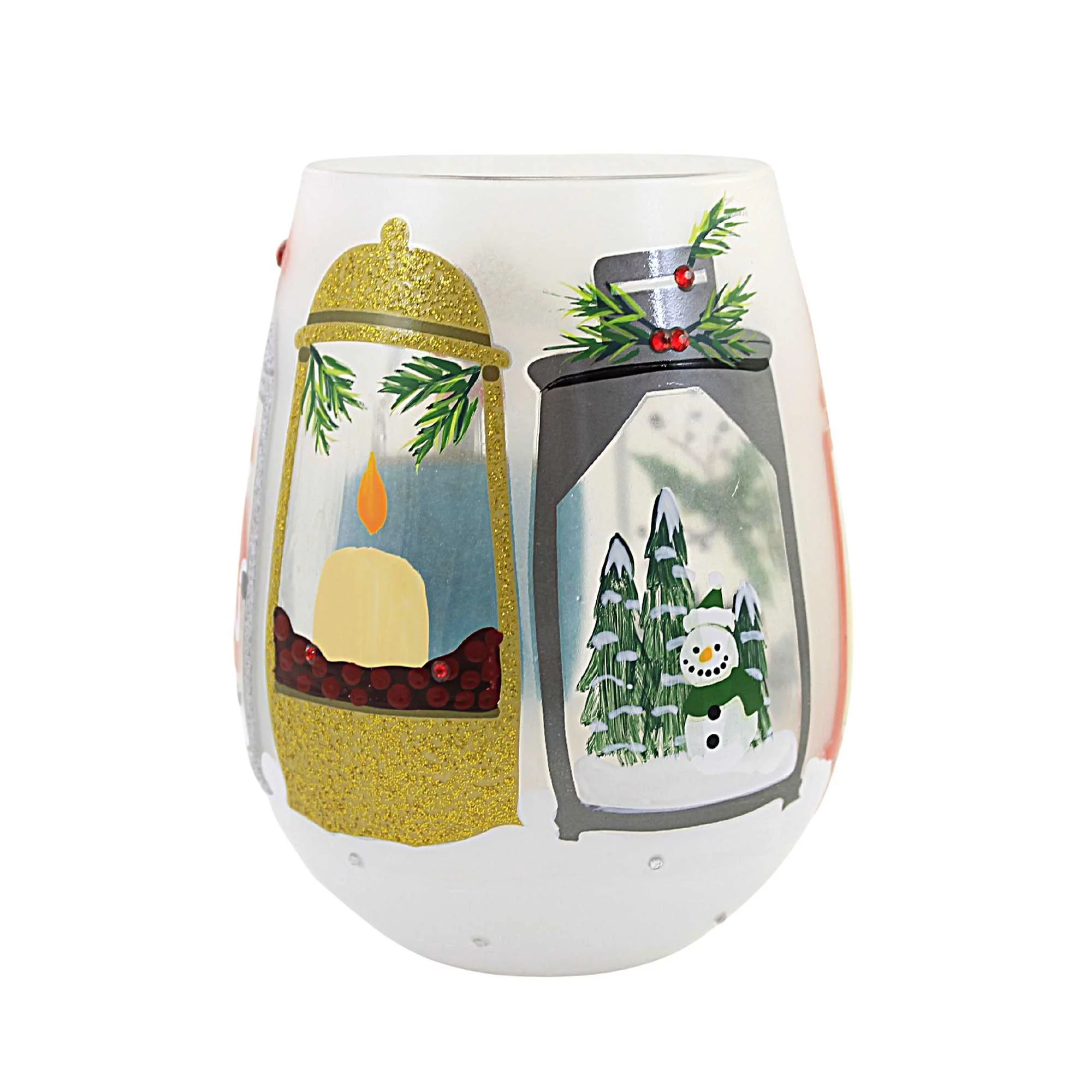 Tabletop Festive Lanterns Stemless Wine Glass Lolita Hand Painted 6011250