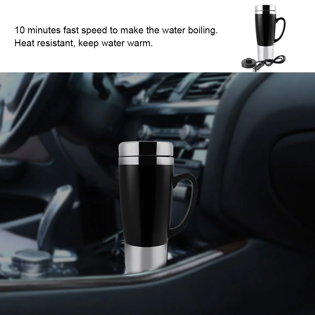 Uadme Electric Car Cup,12V Electric Water Insulated Car Mug Travel Heating Cup Kettle for Hot Coffee Milk Tea(black1)