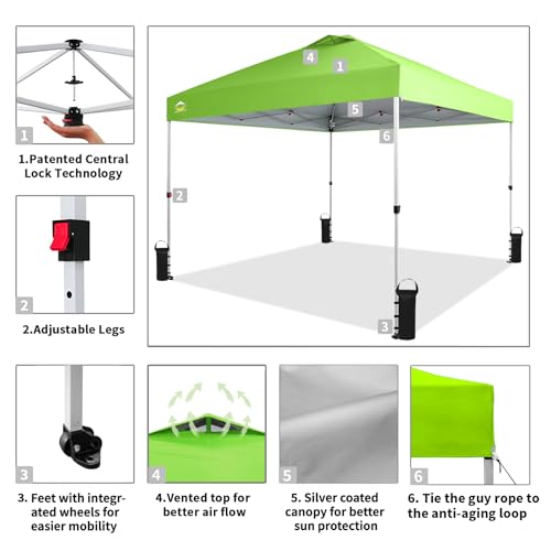 CROWN SHADES 10x10 Pop Up Canopy - Beach Tent with One Push Setup - Easy Outdoor Sun Shade for Events, Parties, Camping - Gazebo with STO-N-Go Cover Bag, Silver Coated Top, White