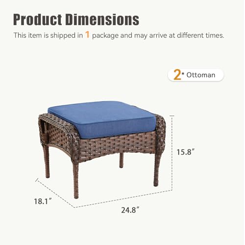 7 Pieces Outdoor Furniture Set with Swivel Chairs, Wicker Swivel Rocker Patio Chairs Set of 4 Outdoor 3 Seater Sofa with Ottomans Wicker Patio Conversation Set for Deck Porch Backyard, Blue