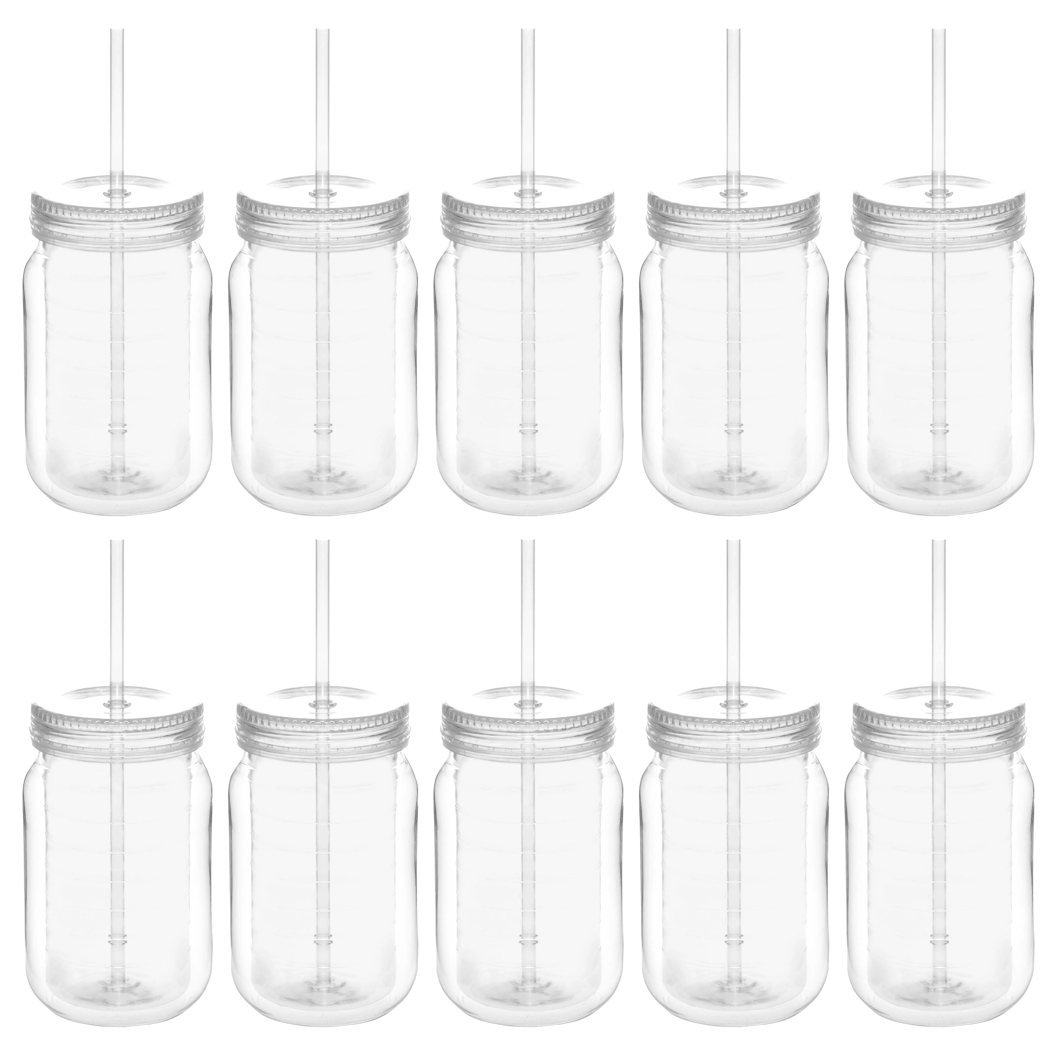 Acrylic Tumblers with Straw 18 oz. Set of 10, Bulk Pack - Perfect for Smoothies, Iced Coffee, Soda, Other Beverages - Clear