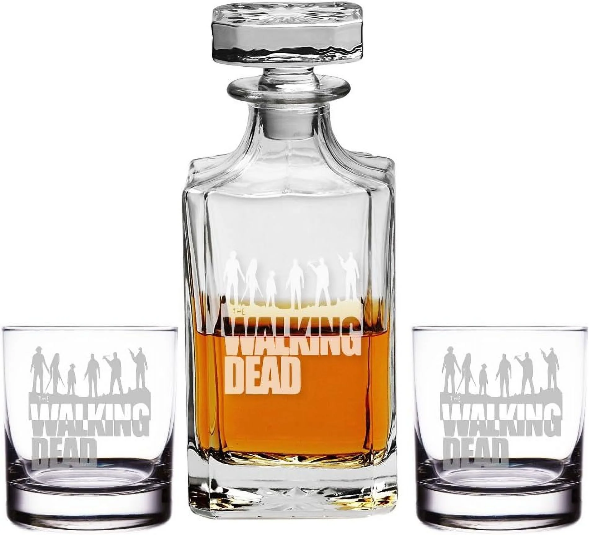 Abby Smith, Walking Dead Engraved Decanter And Rocks Glasses, Set Of 3