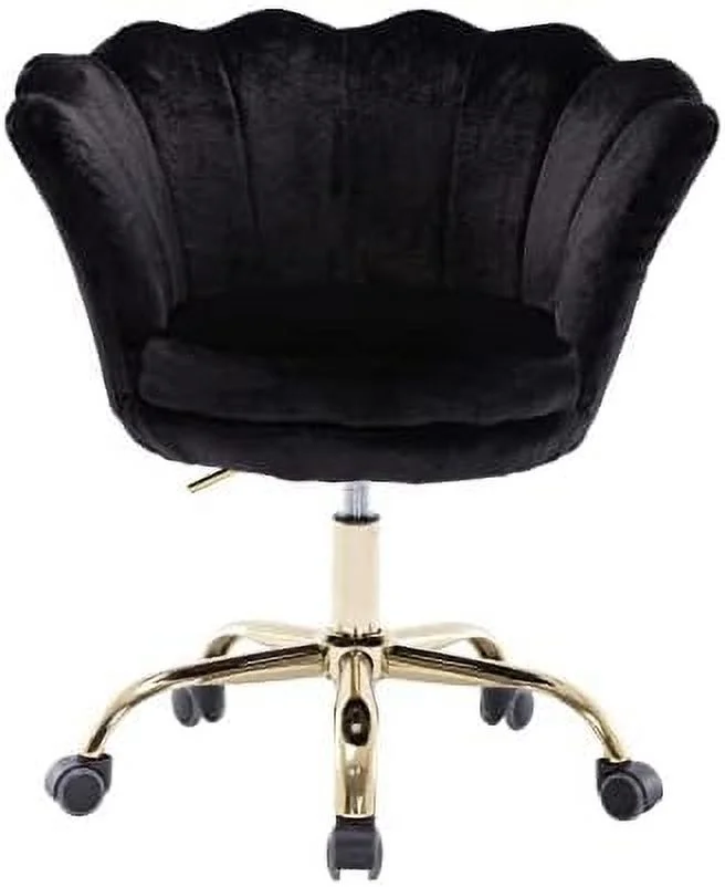 KHBIULIFE Desk Chair Velvet Cute Adjustable Vanity Chair  Office Chair Scalloped Task Chair with Wheels for Teens Adults Bedroom/Study/Make Up/Computer Room  Teal Blue