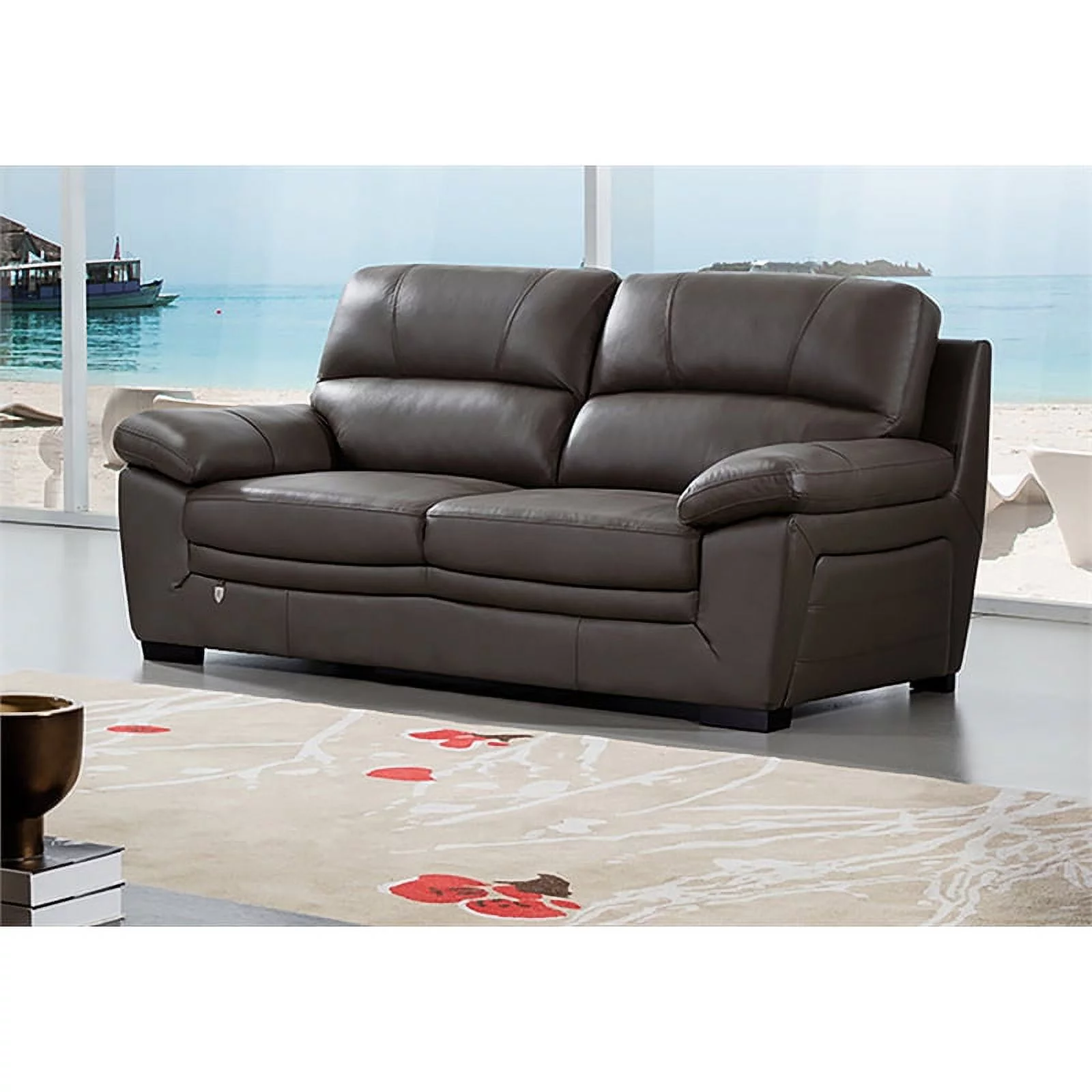 EK045 Taupe (Brown) Color With Italian Leather Sofa