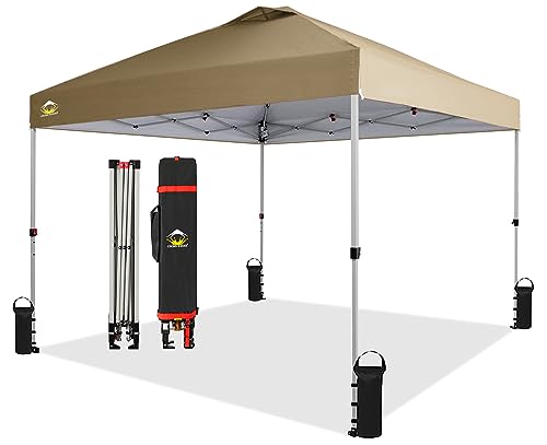 CROWN SHADES 10x10 Pop Up Canopy - Beach Tent with One Push Setup - Easy Outdoor Sun Shade for Events, Parties, Camping - Gazebo with STO-N-Go Cover Bag, Silver Coated Top, White