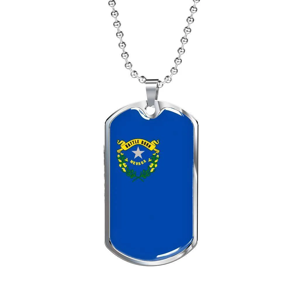 Nevada State Flag Necklace Stainless Steel or 18k Gold Dog Tag 24