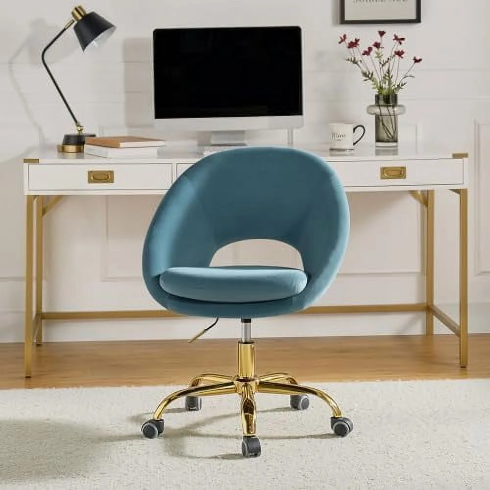 TJUNBOLIFE TINA' Modern Velvet Office Chair with with Adjustable Swivel  Comfy Upholstered Desk Chair with Open Back  Small Cute Chair for Living Room Study Vanity  Yellow