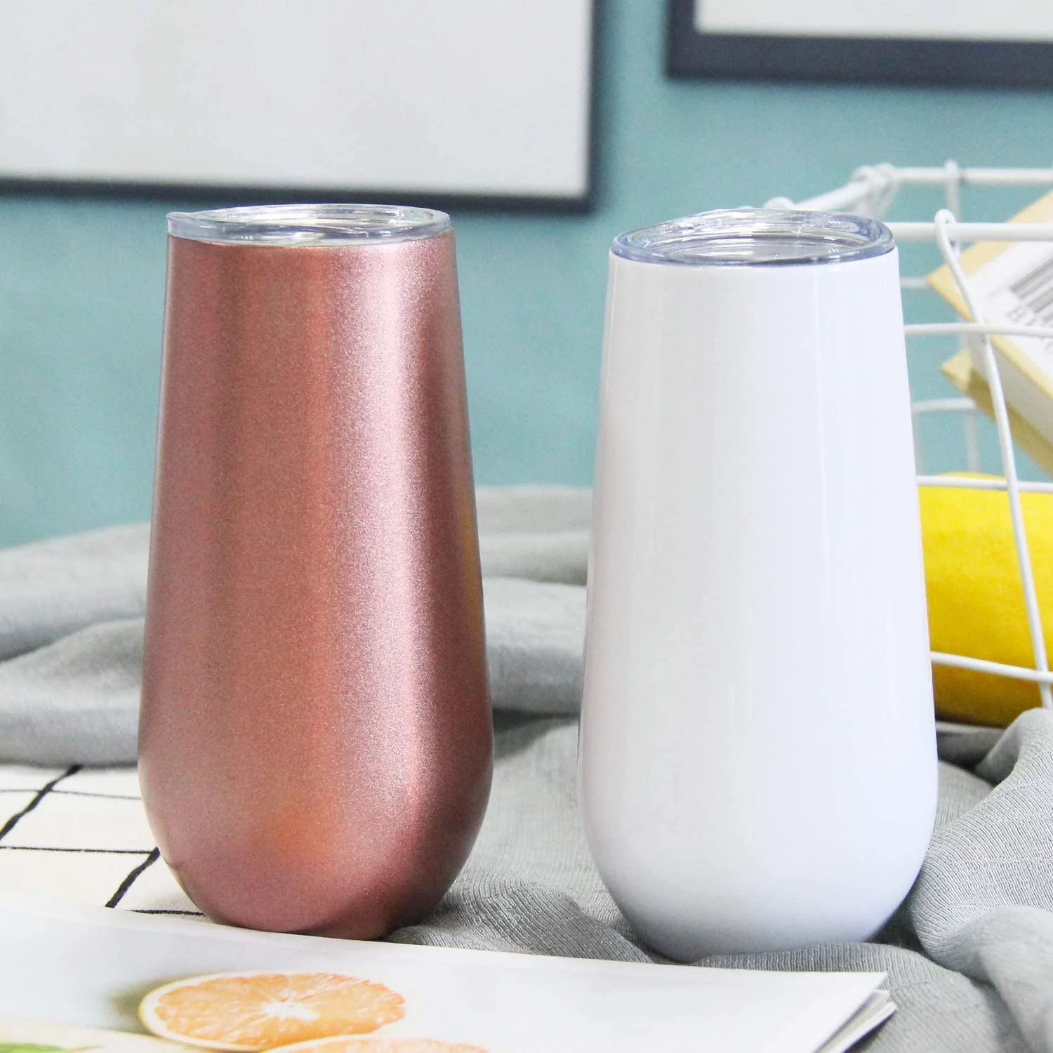 Sivaphe Champagne Toasting Flutes Stainless Steel Insulated 6 Ounce Set of 2 Little Cocktail Cups