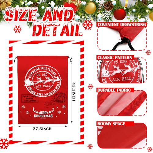 Abbylike 8 Pcs Large Christmas Santa Gift Bags 19 x 14.5 Inch Jumbo Sacks Christmas Drawstring Gift Bags Polyester Fabric Sacks for Event Xmas Party Supplies Favors