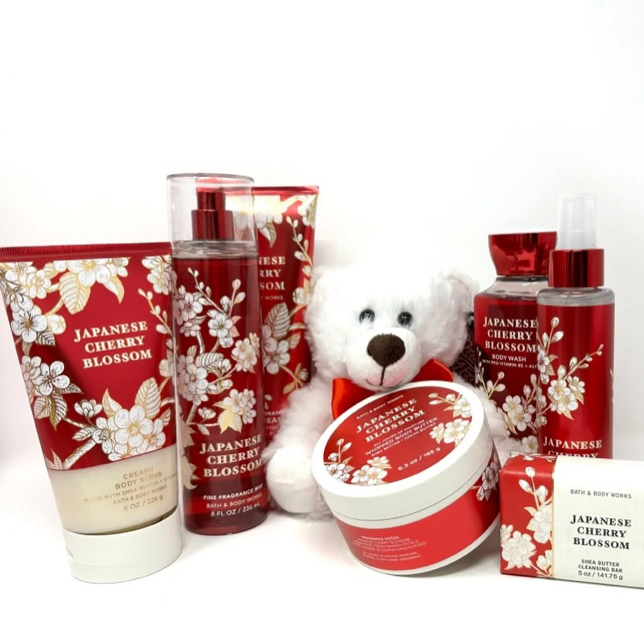 Japanese Cherry Blossom 8-piece Gift Bath and Teddy Bear Set - Bath and Body Works