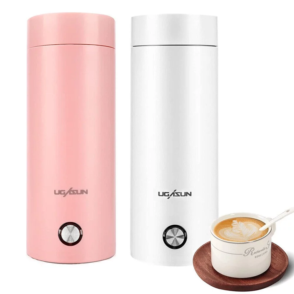 400ML Thermos Travel Water Boiler Smart Water Kettle Coffee Tea Thermal Cup Electric Kettle WHITE US