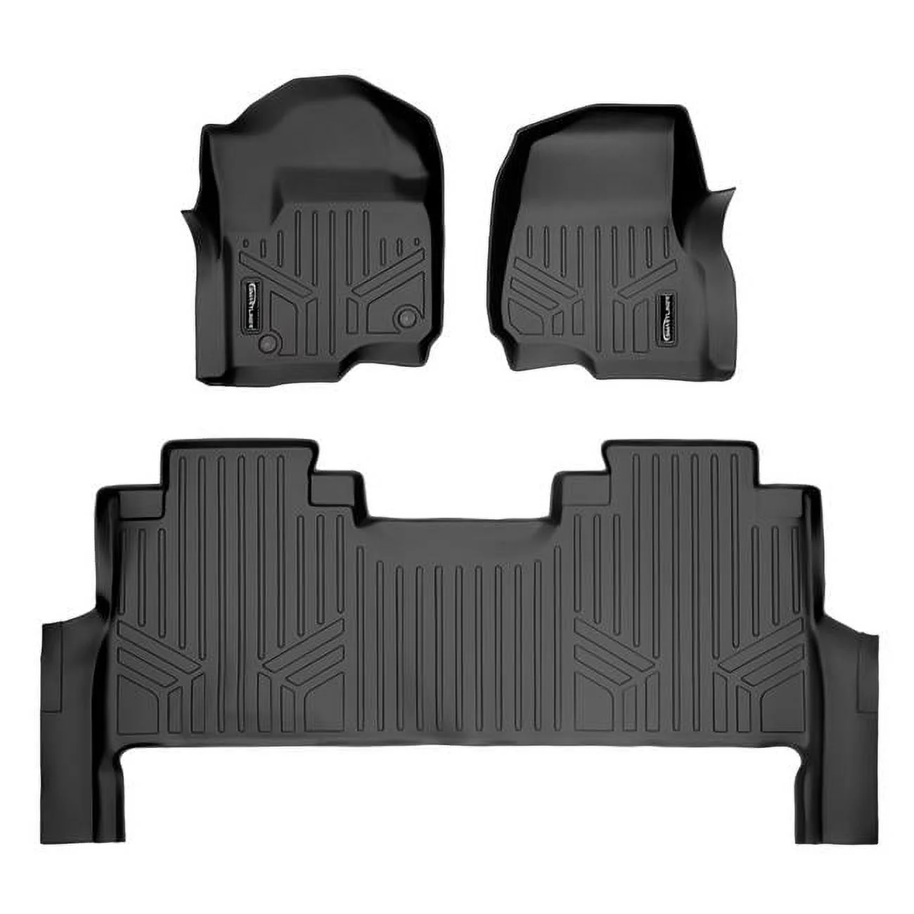 Smartliner SA0246-B0298 Custom 2 Row Super Duty Crew Cab Floor Mats Liner Set with 1st Row Bench Seat for 2017-2022 Ford F-250, Black