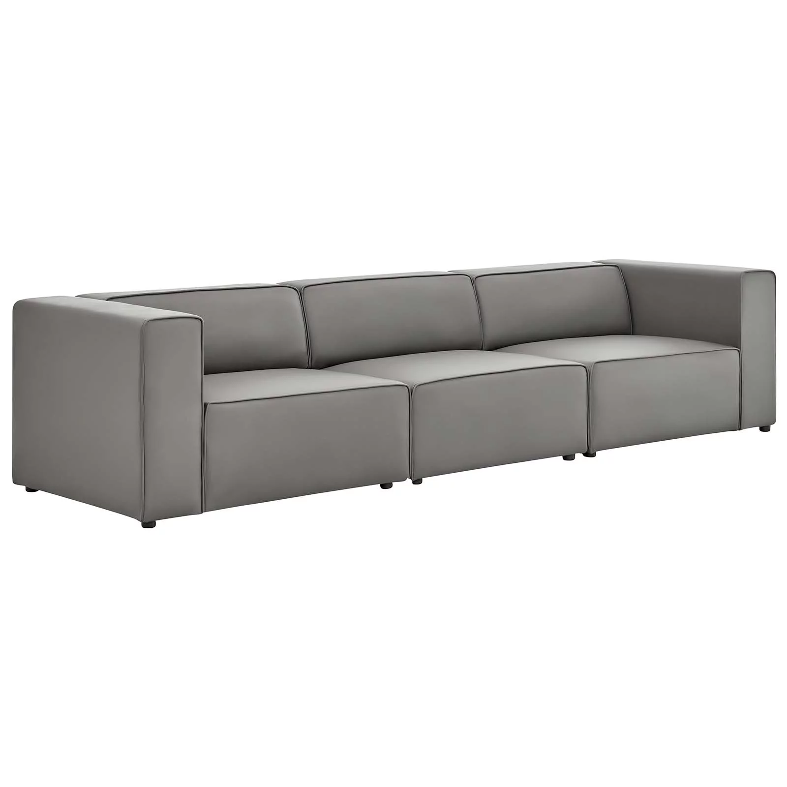 Modway Mingle Vegan Leather 3-Piece Sectional Sofa in Gray