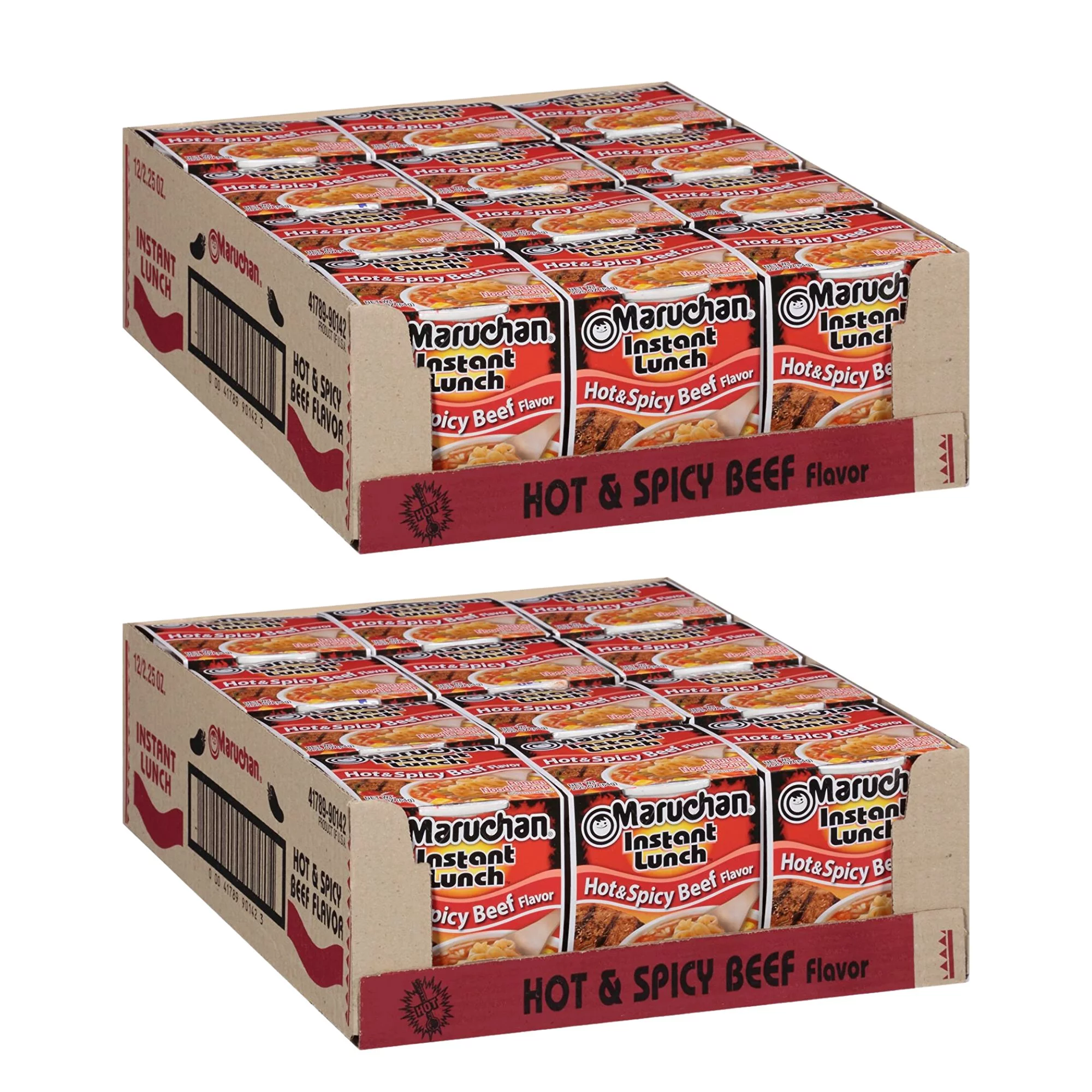 Maruchan Hot and Spicy Beef Instant Ramen Noodles, 2.25 oz cup, 24 pack
