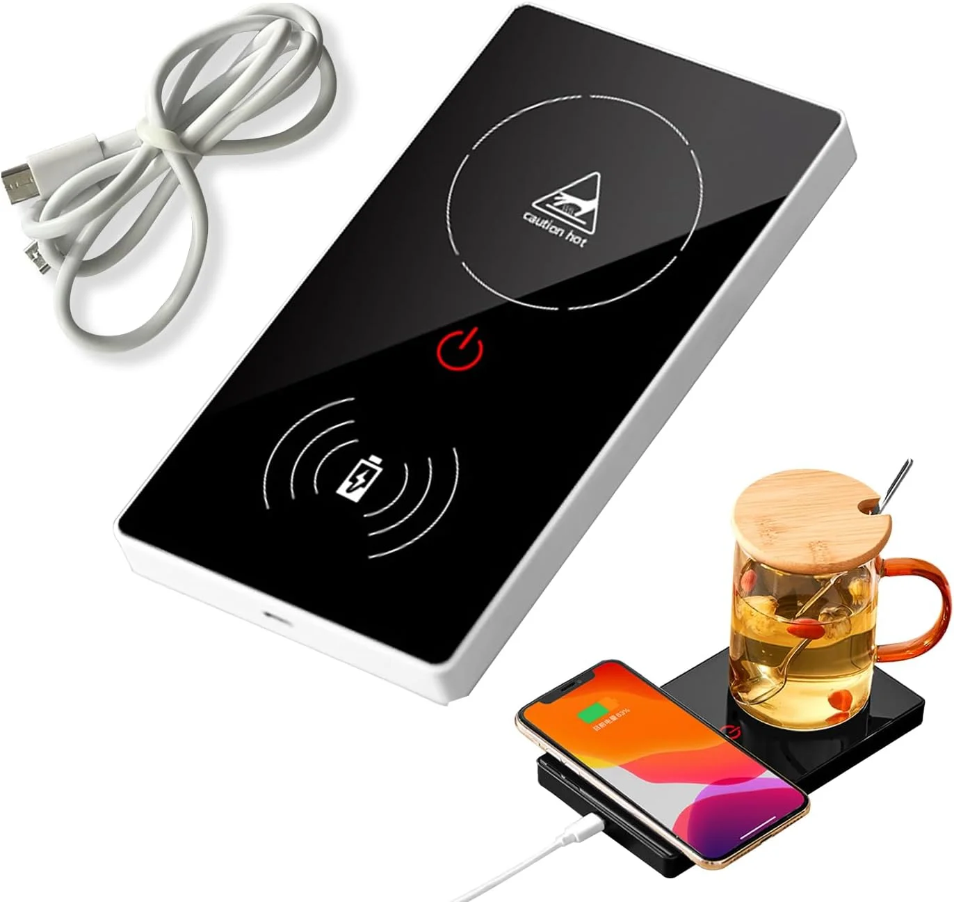 Coffee Mug Warmer Smart Cup Warmer for Office Desk, Multifunction Electric Beverage Warmer Plate 2 in 1 Wireless Charger, USB Heating Coaster Drink Warmer for Cocoa, Tea, Milk