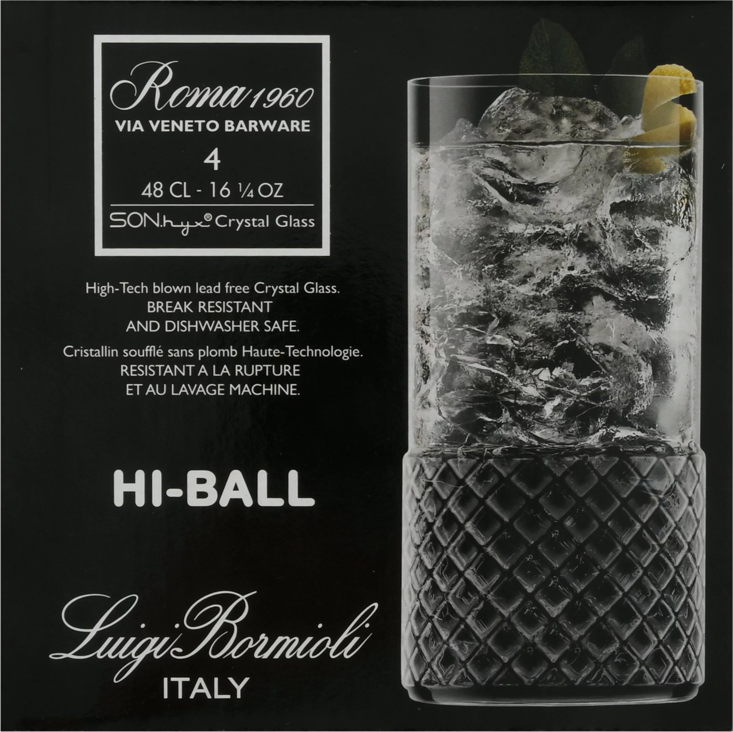 Luigi Bormioli Roma 1960 16.25 Oz Hi-Ball Drinking Glasses Set of 4