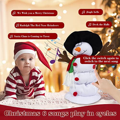 Singing and Dancing Snowman Plush Toy,Musical Santa Snowman Doll with 6 Christmas Songs for Christmas Animated Stuffed Decoration