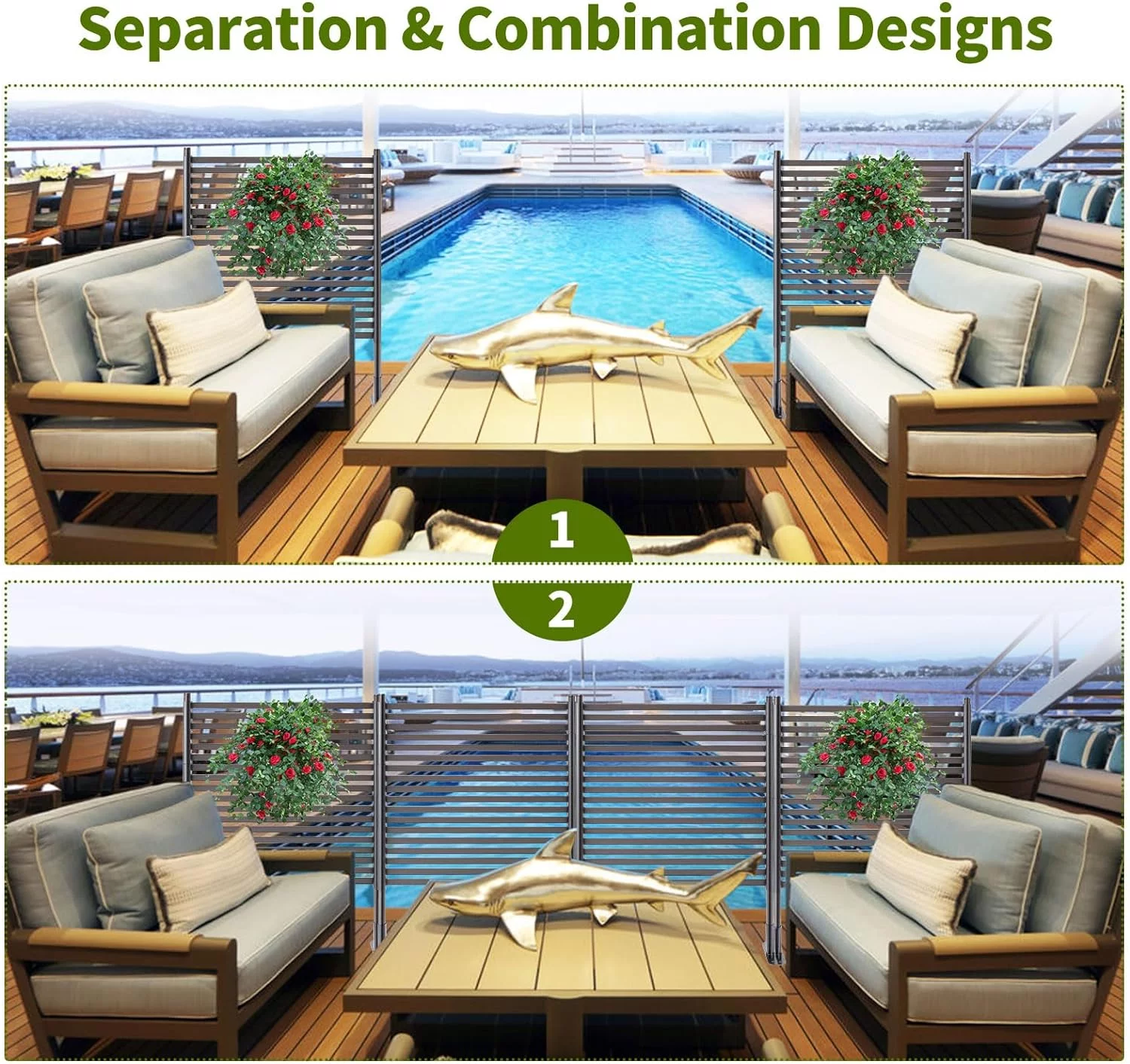 TECSPACE 3FT W x 4FT H Outdoor Privacy Screens, PE Galvanised Steel Pipes with UV & Rust Resistant Coating, Splicable Decoration Fence for Patio, Courtyard, Backyard, Balcony, Porch