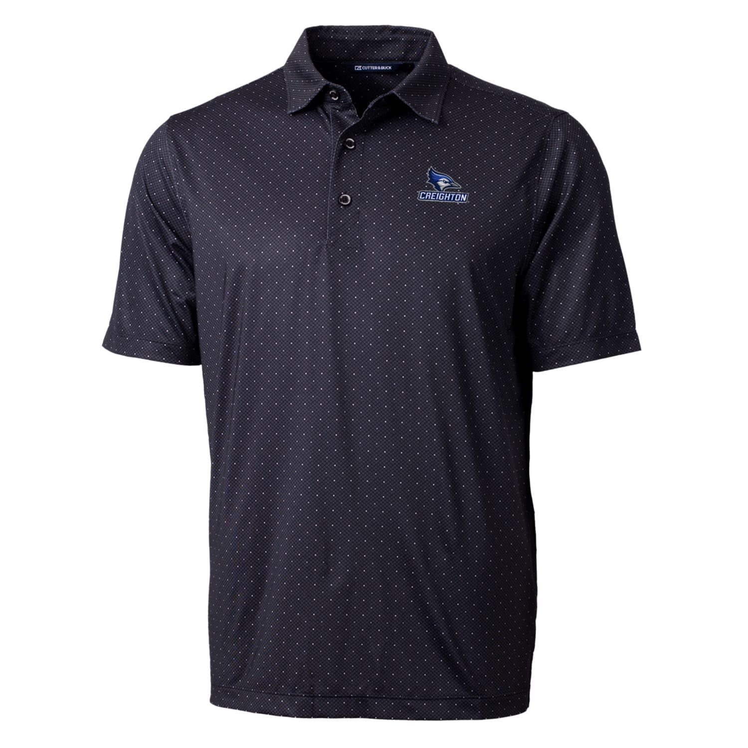 Men's Cutter & Buck Black Creighton Bluejays Pike Double Dot Print Stretch Polo