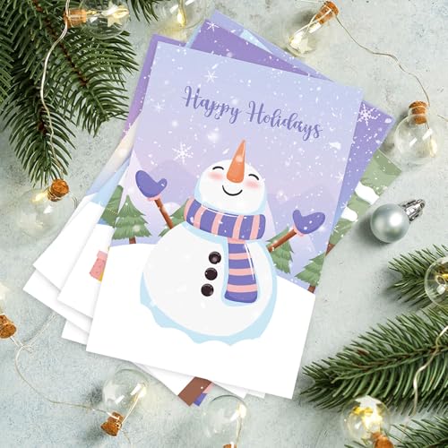 SuperShunhu 24 Cute Snowman Christmas Cards Set, Holiday Season Greeting Cards Pack with Envelopes, 4x6 Inch, Boxed Christmas Holiday Cards