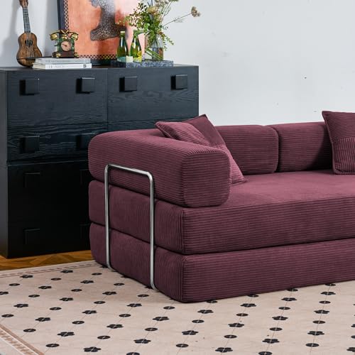 Compression Sofa - Convertible Floor Sofa Bed - with Pillow Back Support Armrest - Comfy Foldable Sofa Bed Compressed Sofa in Box - Corduroy Fabric - for Living Room Bedroom (Green)