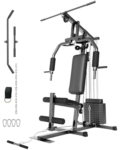 Home Gym Machine System with 100LBS Weight Stack, Multifunctional Weight Machine, Full Body Workout Station Exercise Equipment, All in One Home Gym with Pulley System for Strength Training