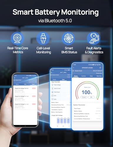 ECO-WORTHY 12V 280AH LiFePO4 Lithium Battery with Bluetooth, Low Temp Protection, Built-in 200A BMS, 3584Wh Energy. Perfect for, RV, Solar Off-Grid Power SystemCamper and Travel Trailer, Group 8D