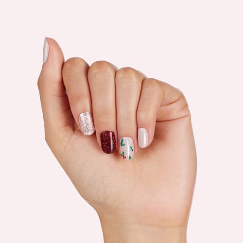 Dashing Diva Gloss Nail Strips - Santa Baby | UV Free, Chip Resistant, Long Lasting Gel Nail Stickers | Contains 32 Nail Wraps, 1 Prep Pad, 1 Nail File