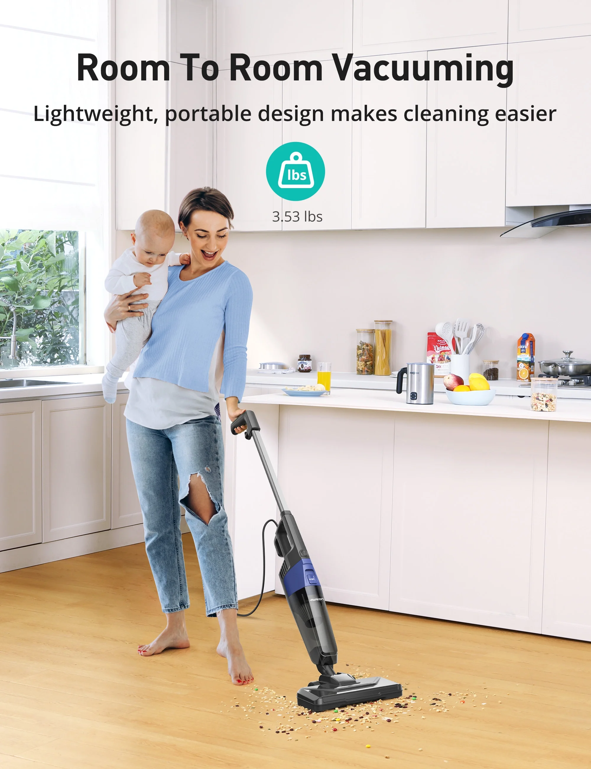 Aspiron 5-in-1 Lightweight Corded Upright and Handheld Multi-Surface Vacuum, 32ft Cable, New