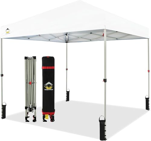 CROWN SHADES 10x10 Pop Up Canopy - Beach Tent with One Push Setup - Easy Outdoor Sun Shade for Events, Parties, Camping - Gazebo with STO-N-Go Cover Bag, Silver Coated Top, White