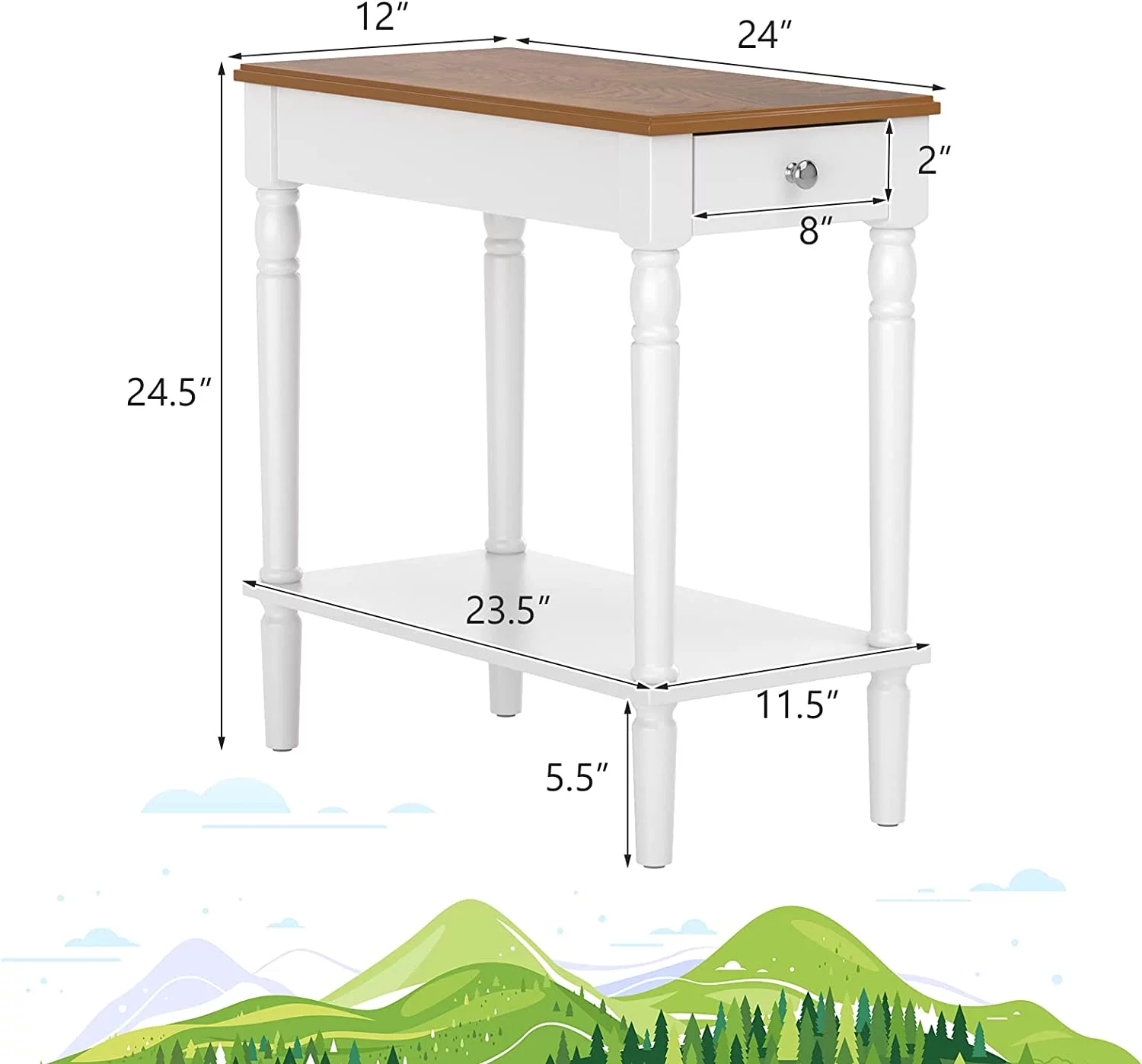 End Table, Narrow Side Table With Drawer And Storage Shelf, Nightstand With Sculpted Turned Legs, Vintage Wood Look Accent Sofa Table For Small Spaces (1)