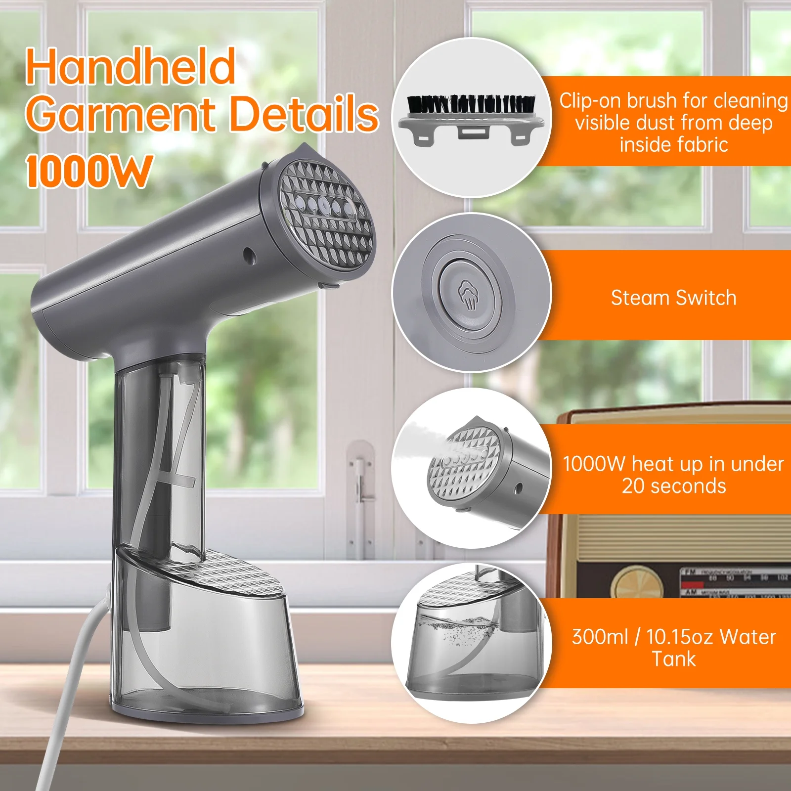 Walmeck Handheld Garment Steamer 1000 Watts with Brush and 20-Second Heatup