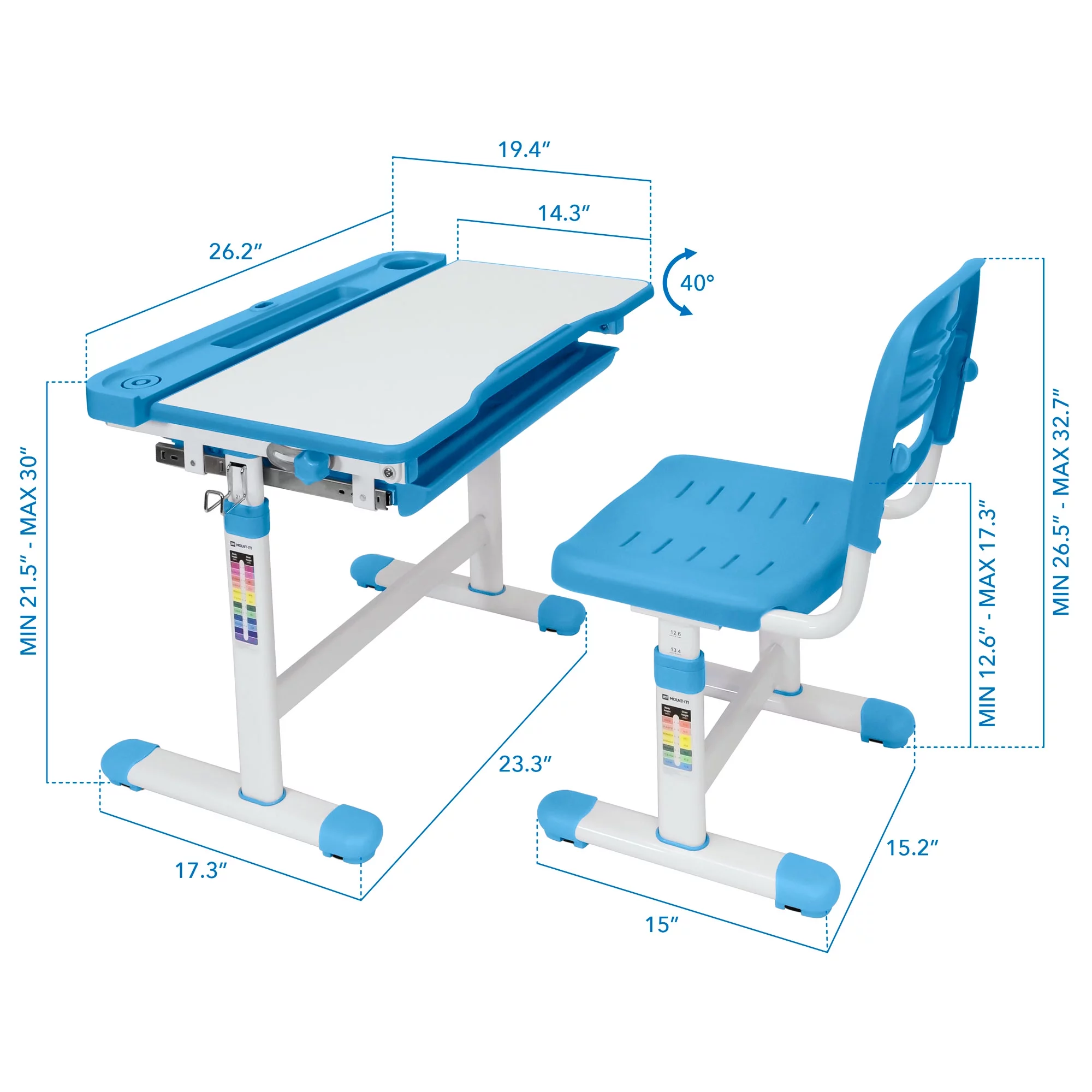 Mount-It! Kids Desk and Chair Set, Blue