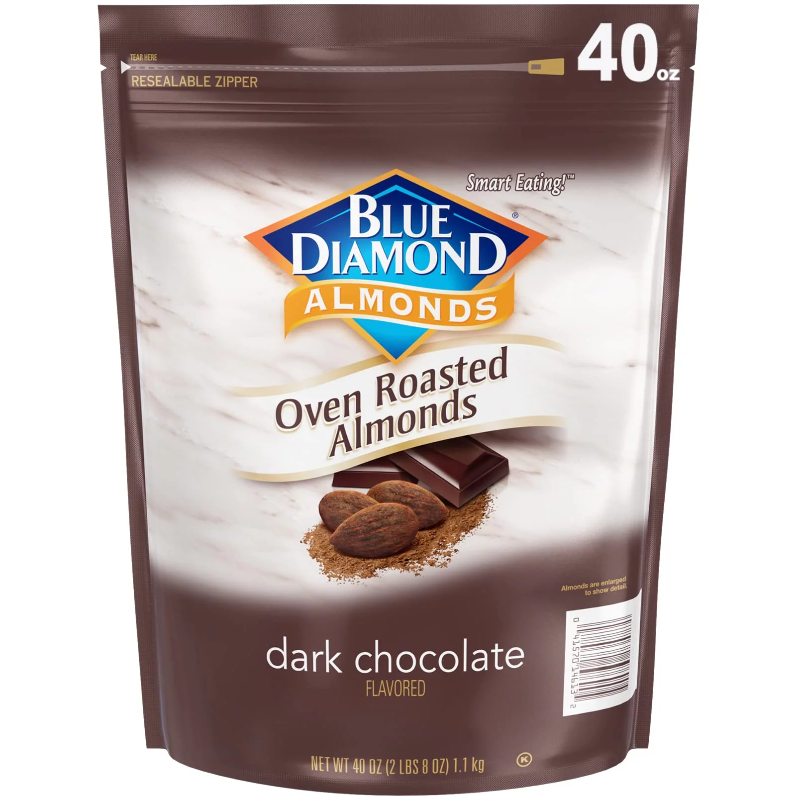 Indulge in the Irresistible Delights: Blue Diamond Dark Chocolate Almonds - 40Oz (Case of 6)