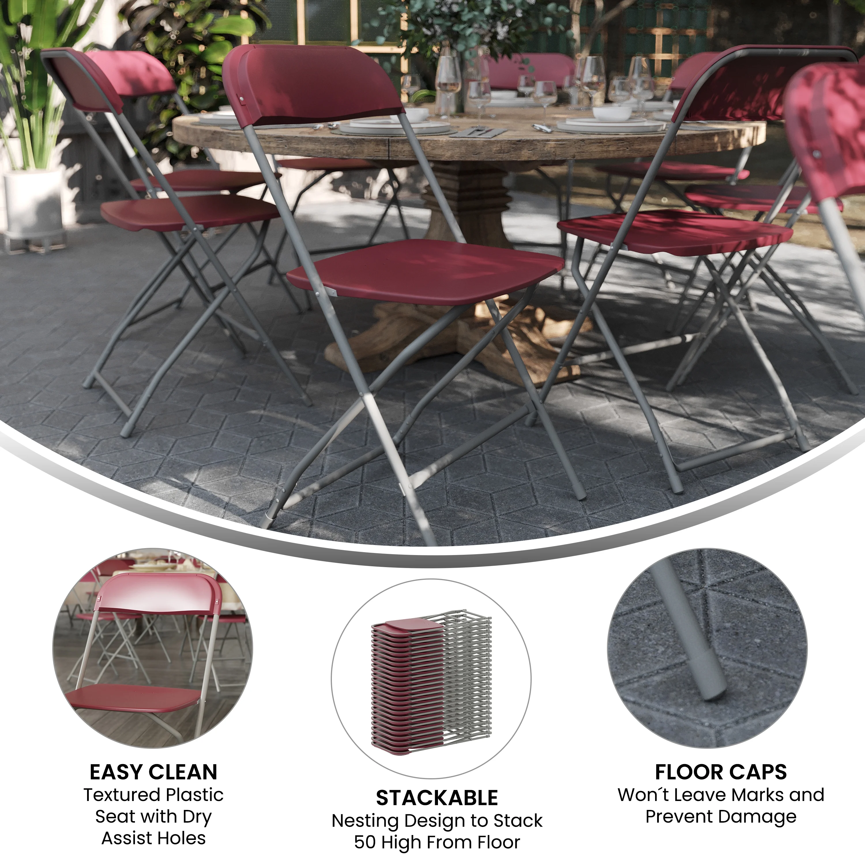 Emma + Oliver Set of 10 Red Stackable Folding Plastic Chairs - 650 LB Weight Capacity