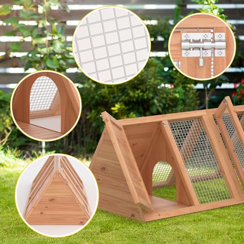 GOJOOASIS Chicken Coop for 2 Chickens Small Rabbit Hutch Quail Coop Wooden Bunny Cages Outdoor Chicken House w/Ventilating Wire (Wood)