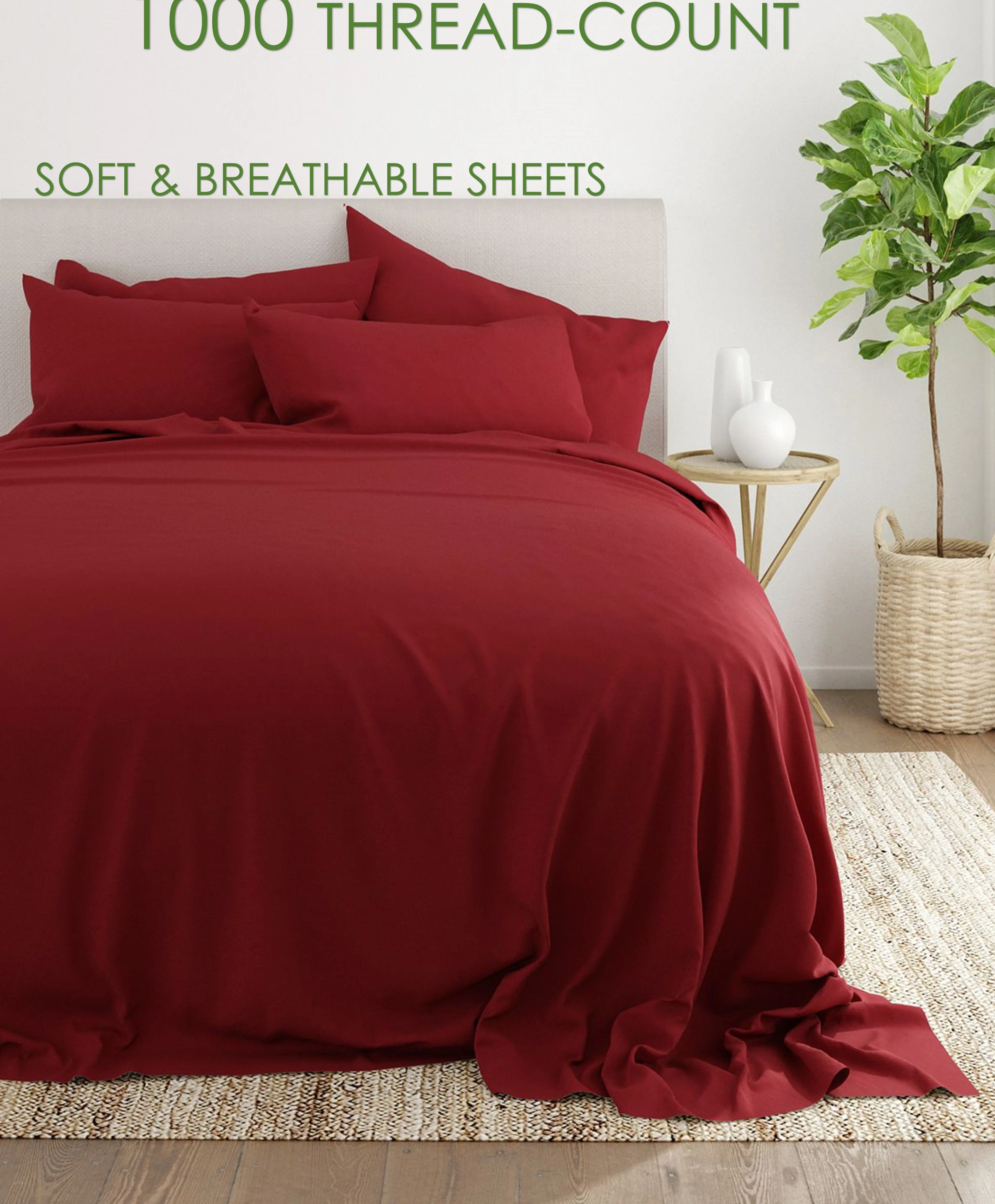 24-INCH EXTRA DEEP POCKETS - 6 PC Full-XL Sheet Set - (Extra Pillowcases, Fitted & Flat) 1000-Thread-Count 100% Egyptian Cotton, Soft Breathable - Long Staple 1000TC Cotton- Burgundy