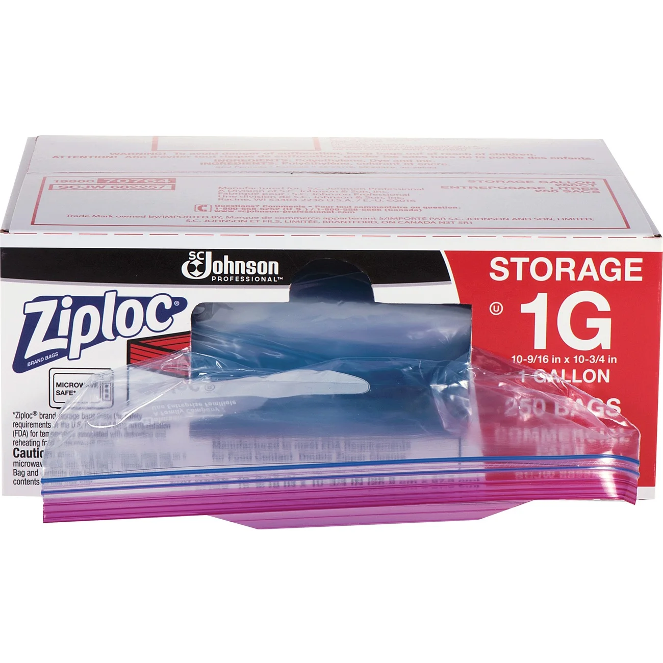 Ziploc Double Pinch & Seal Zipper Storage Bags, Gallon, 250 Ct