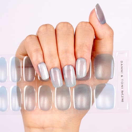 DANNI & TONI Semi Cured Gel Nail Strips Christmas Santa Claus Snowflakes Cat Eye Gel Nail Wraps 28 Stickers | Mistletoe Meow