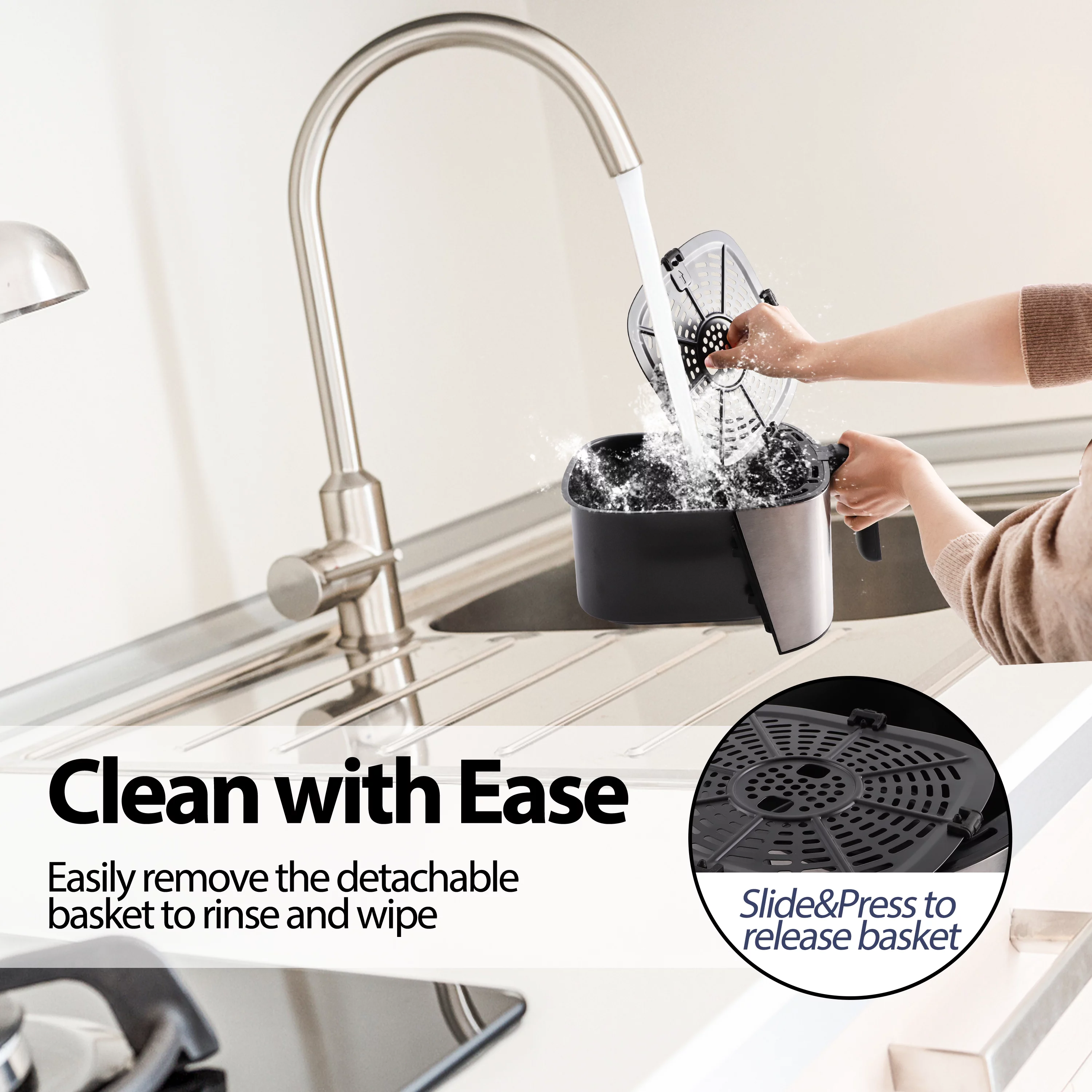 JKM Air Fryer 6.7 Quart, Digital Oilless Frying Cooker, Auto Shut Off, Stainless Steel, 8 Preset Programs