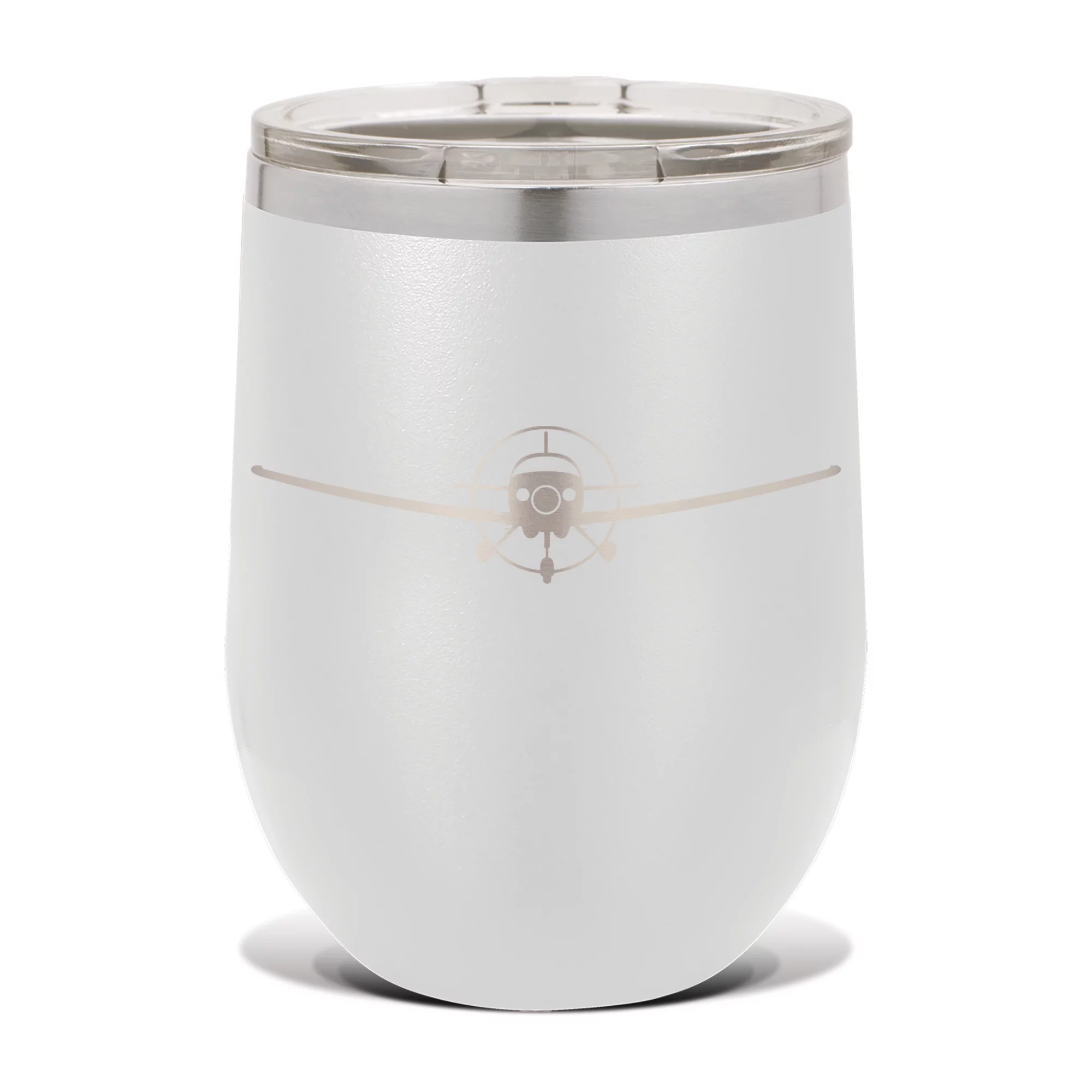 400 / TTX Wine Tumbler 12 oz - Laser Engraved - Polar Camel - Stainess Steel - Vacuum Insulated - Double Walled - Wine Glass - Stemless - Drinkware Clear Lid - aircraft - White