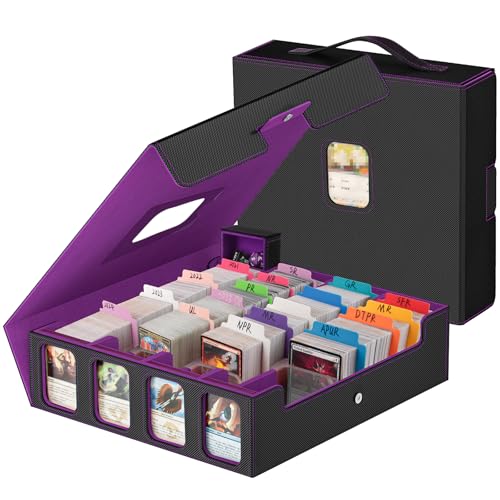 Card Storage Box 3200+ MTG Deck Box with 30 Colorful Divider, Commander Trading Card Cases with Portable Handle & Viewing Windows Fits for MTG/TCG/Magic Cards (Black & Red)