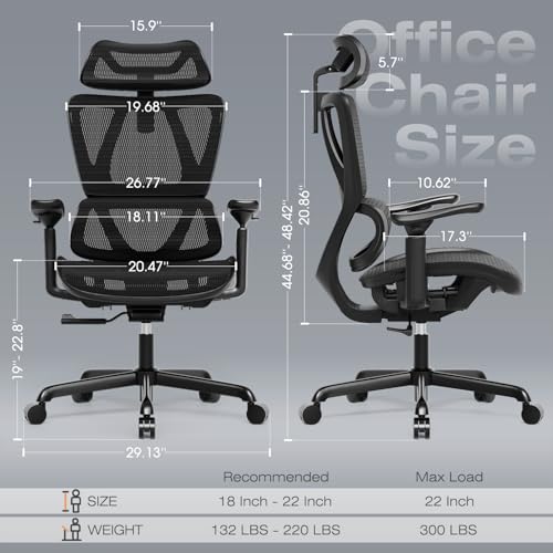 T11 Ergonomic Office Chair,High Back Desk Chairs with Separate Lumbar Support,Magic Armrests,Adjustable Wide Headrest,Comfy Executive Computer Chair,Big and Tall Mesh Chair for Home Office