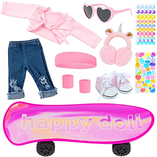 American 18 Inch Doll Skateboard Outfit Set for - 11pcs Fashion Doll Clothes and Accessories
