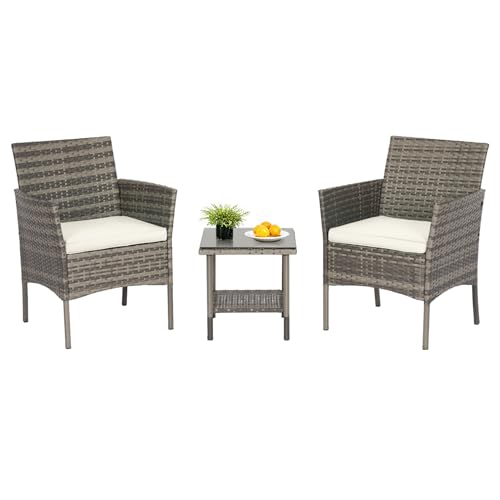 FDW | 4-Piece Patio Furniture Set | Outdoor Wicker Furniture with Coffee Table | Modern Rattan Chairs Conversation Set | Outdoor Seating | Weather-Resistant | Black | for Porch, Garden, Lawn